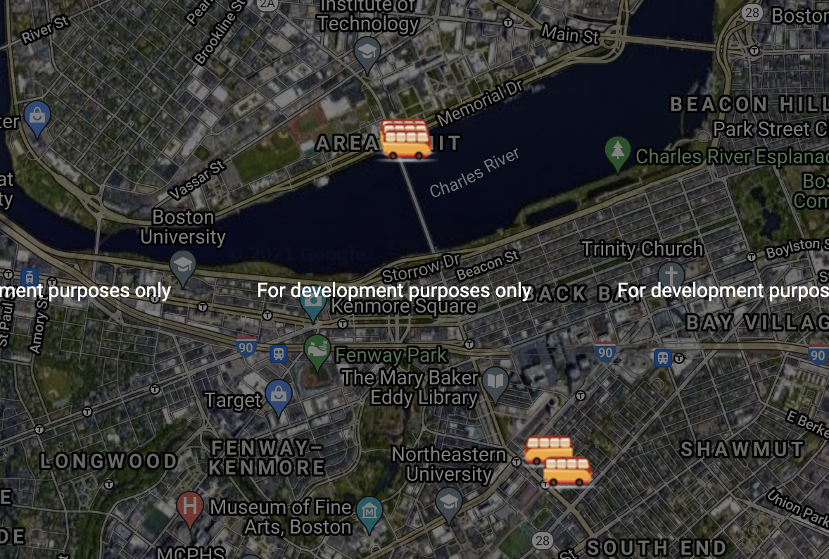 An image of a bus on the map of Boston